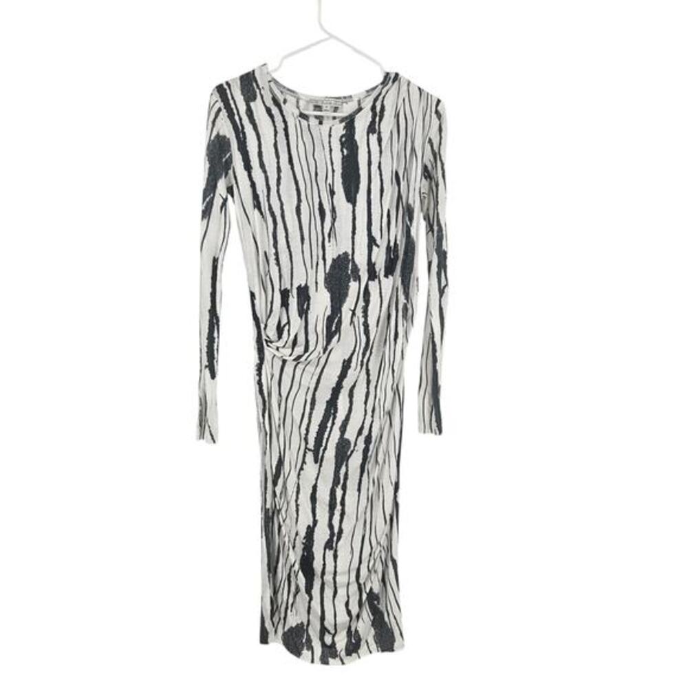 Dagmar Dress Black White‎ Cinched Striped Tie Dye Long Sleeve Bodycon Size XS
